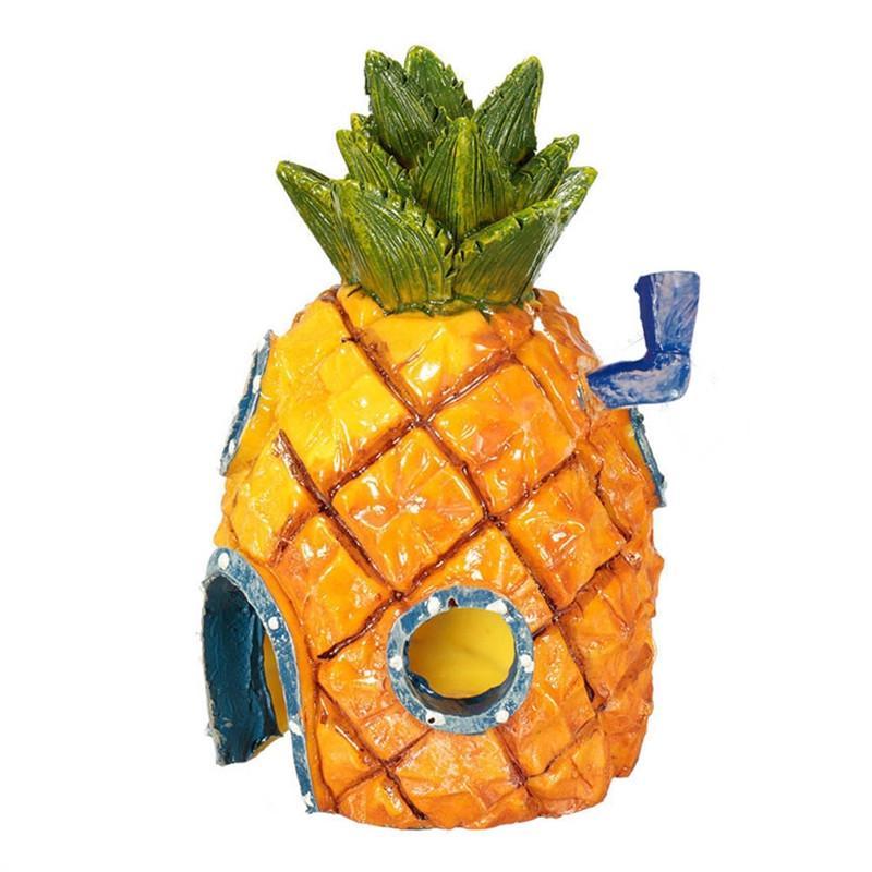 Pineapple Head Room Aquarium Decoration made of safe resin, perfect for adding fun and style to fish tanks and home decor.