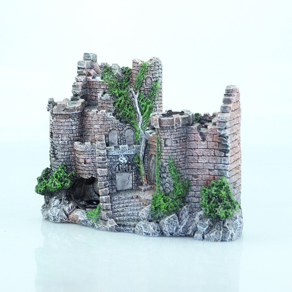 806 Retro Castle Resin Fish Tank Decoration in European style with simulated aquatic plants, ideal for creating a beautiful landscape in aquariums.