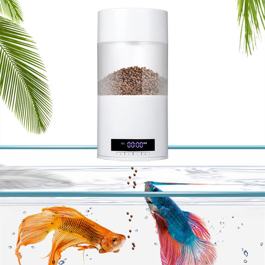 Aquarium Tank Automatic Fish Feeder with USB power, 2-month battery, and 24-hour time mode for easy, scheduled feeding of fish.