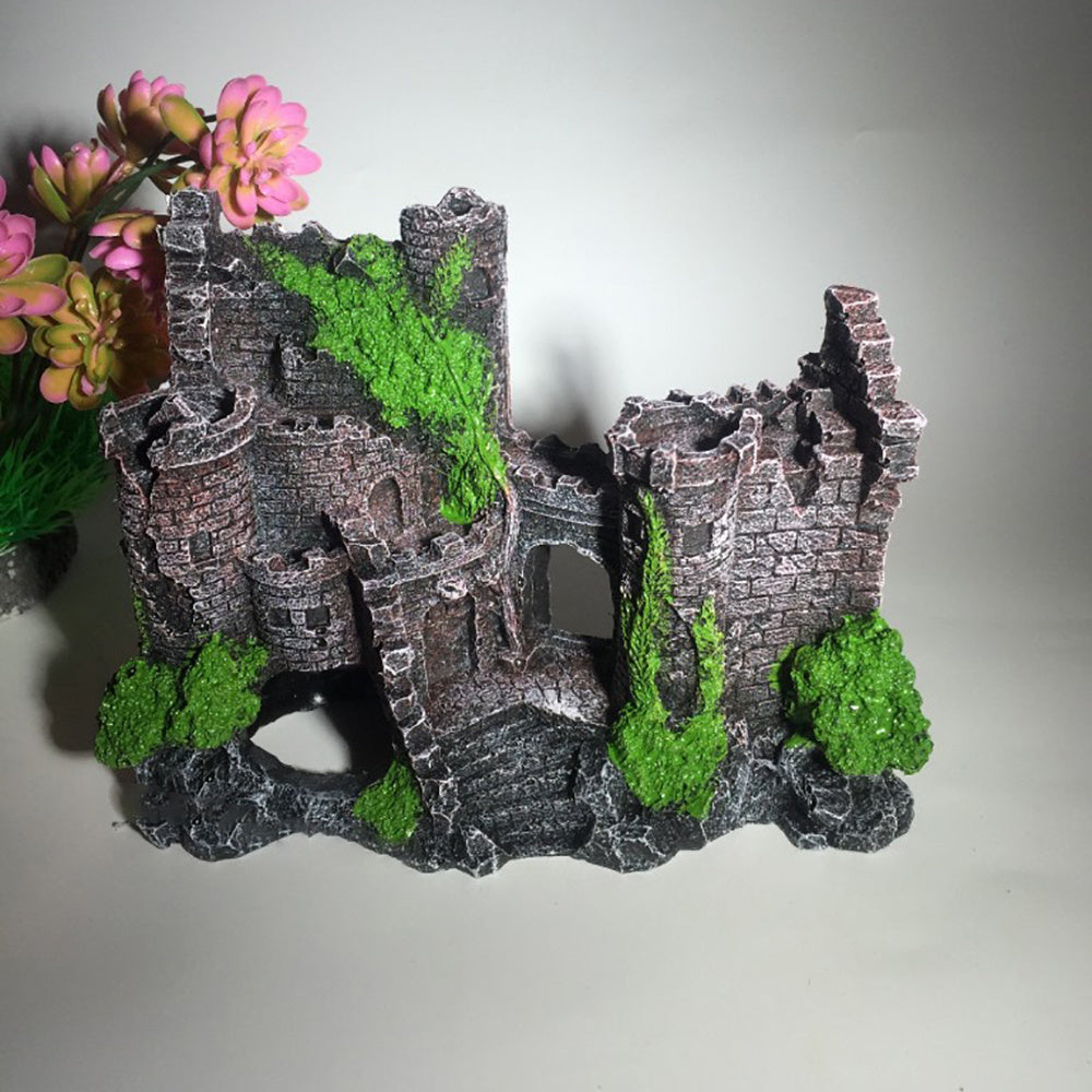 806 Retro Castle Resin Fish Tank Decoration in European style with simulated aquatic plants, ideal for creating a beautiful landscape in aquariums.