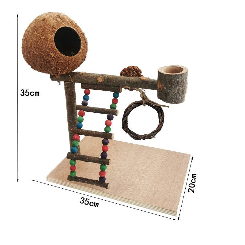 Solid wood parrot station frame, bird training shelf for perching and play, available in multiple sizes, durable and perfect for parrots' enrichment.