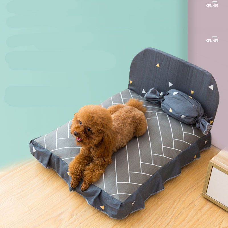 Comfortable and stylish pet bed with a candy-shaped pillow, designed for healthy sleep and breathable cotton fabric, perfect for pets of all sizes