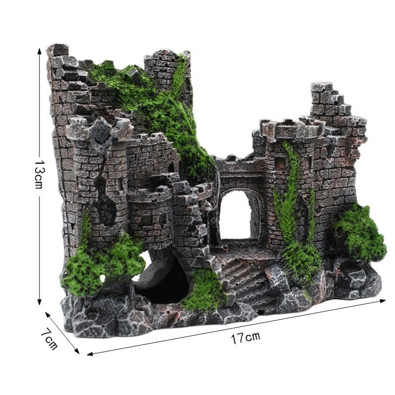 806 Retro Castle Resin Fish Tank Decoration in European style with simulated aquatic plants, ideal for creating a beautiful landscape in aquariums.