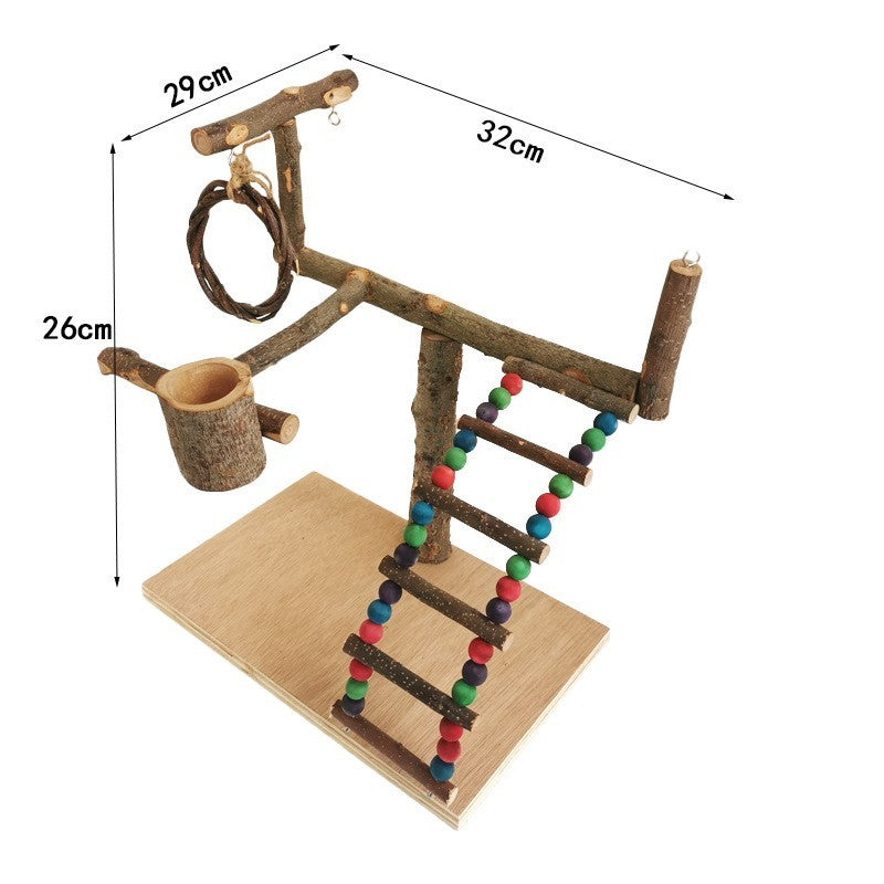 Solid wood parrot station frame, bird training shelf for perching and play, available in multiple sizes, durable and perfect for parrots' enrichment.