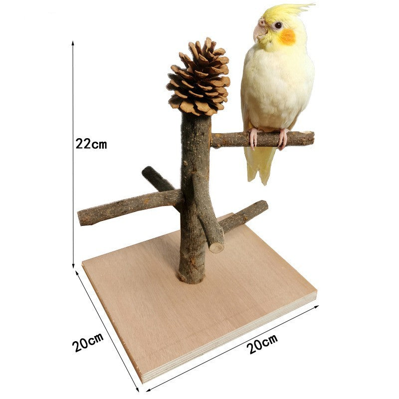 Solid wood parrot station frame, bird training shelf for perching and play, available in multiple sizes, durable and perfect for parrots' enrichment.