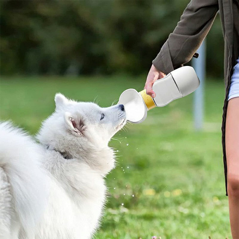 550ML Leak Proof Dog Cat Drink Bottle with 200ml Dog Food Cup - White - Claw Collections Uk 