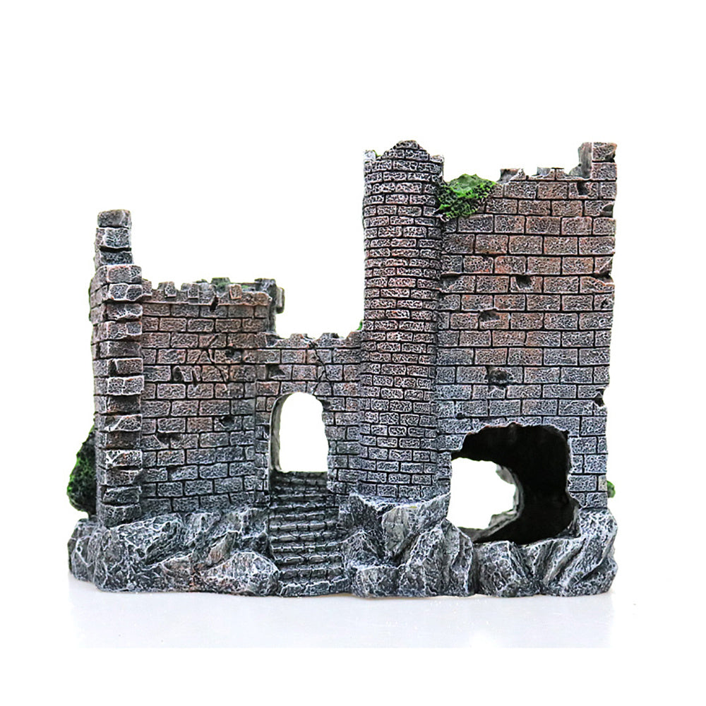 806 Retro Castle Resin Fish Tank Decoration in European style with simulated aquatic plants, ideal for creating a beautiful landscape in aquariums.