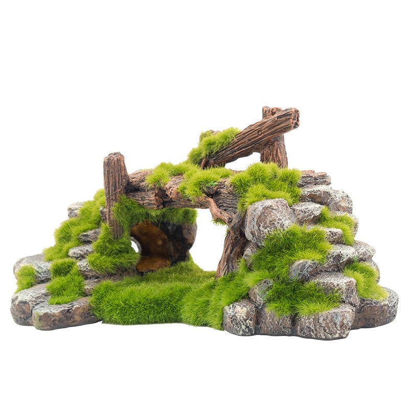 Flocking Resin Aquarium Landscape Stone Decoration, non-toxic and realistic, perfect for adding texture and hiding spots in your fish tank.