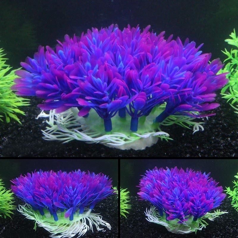 Eco-friendly 10cm purple round grass aquarium decoration made from plastic and plaster, perfect for adding color and style to your fish tank.