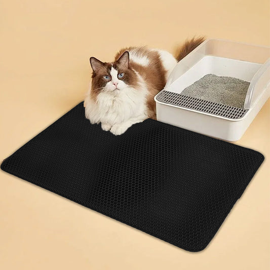 Double Layer Cat Litter Mat Non Slip Cat Litter Trapper Washable Pad for Cats Litter Box Paw Clean - Black - Claw Collections Uk 