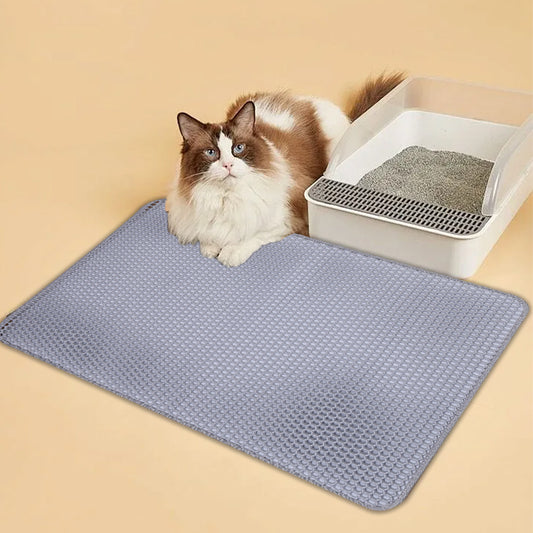 Double Layer Cat Litter Mat Non Slip Cat Litter Trapper Washable Pad for Cats Litter Box Paw Clean - Grey - Claw Collections Uk 