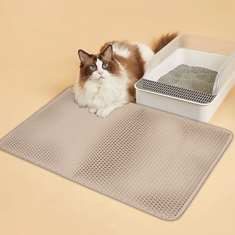 Double Layer Cat Litter Mat Non Slip Cat Litter Trapper Washable Pad for Cats Litter Box Paw Clean - Khaki - Claw Collections Uk 