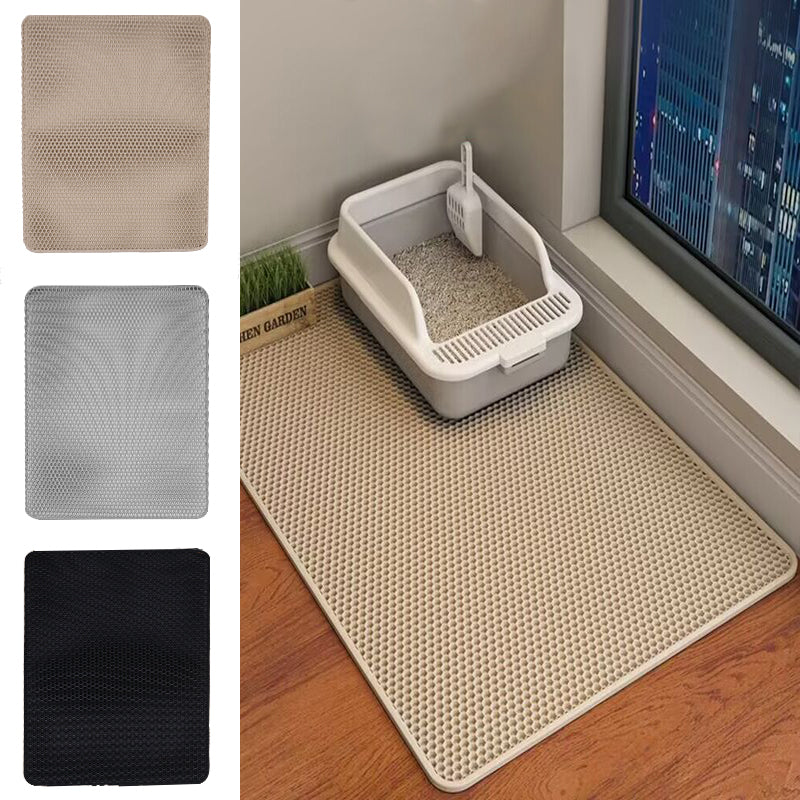 Double Layer Cat Litter Mat Non Slip Cat Litter Trapper Washable Pad for Cats Litter Box Paw Clean - Khaki - Claw Collections Uk 