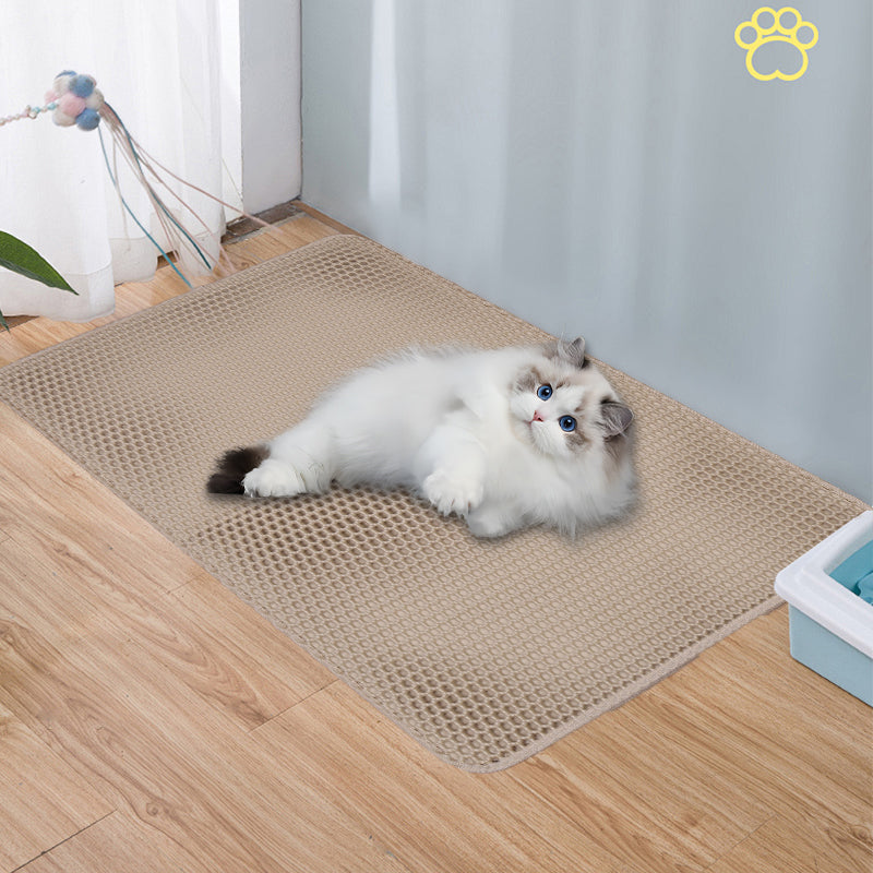 Double Layer Cat Litter Mat Non Slip Cat Litter Trapper Washable Pad for Cats Litter Box Paw Clean - Khaki - Claw Collections Uk 