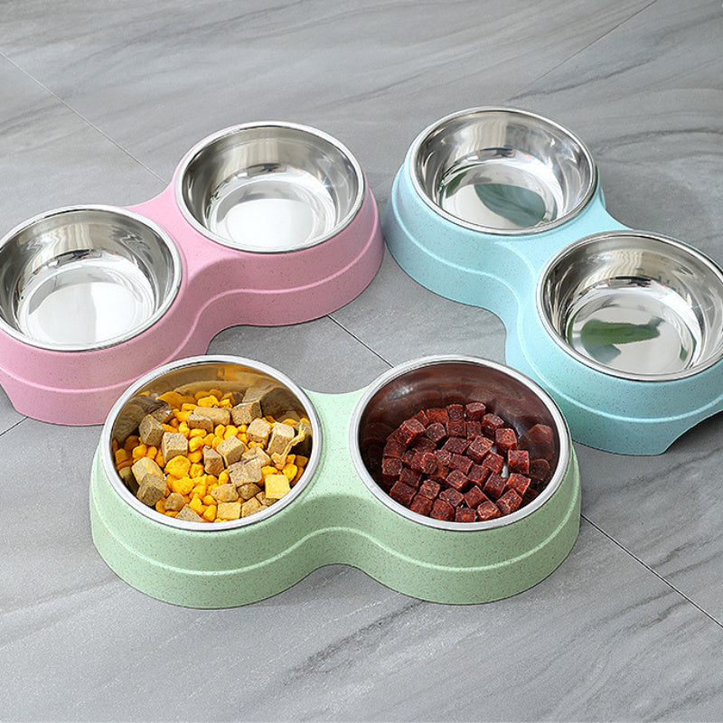 Double Pet Bowls Dog Food Water Feeder Stainless Steel Pet Drinking Dish Feeder Cat Puppy Feeding Supplies Small Dog Accessories - Claw Collections Uk 