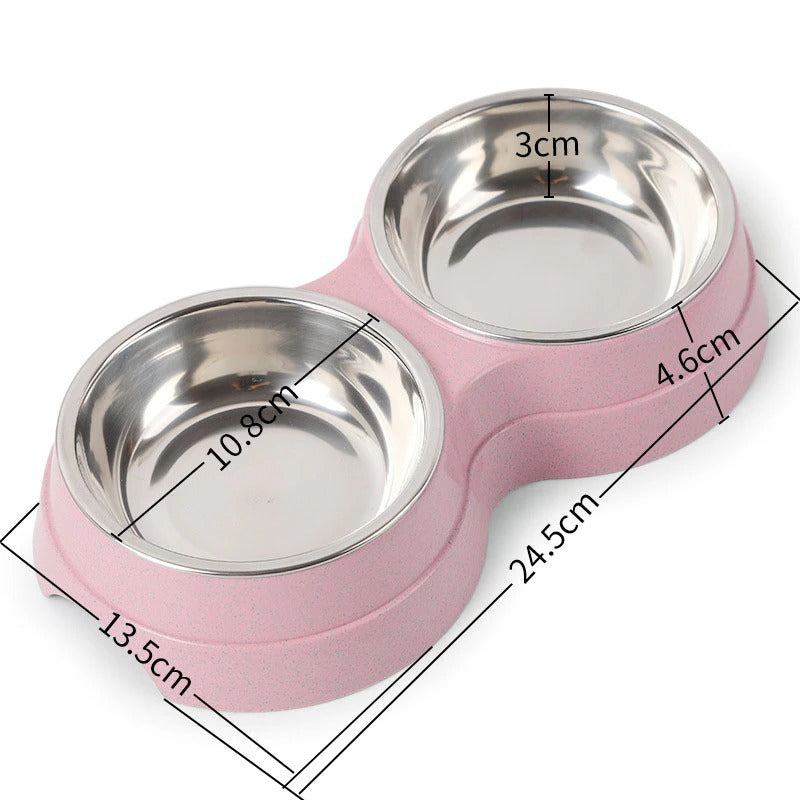 Double Pet Bowls Dog Food Water Feeder Stainless Steel Pet Drinking Dish Feeder Cat Puppy Feeding Supplies Small Dog Accessories - Claw Collections Uk 