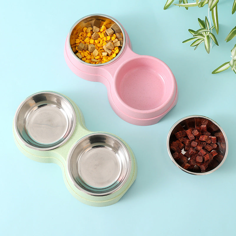 Double Pet Bowls Dog Food Water Feeder Stainless Steel Pet Drinking Dish Feeder Cat Puppy Feeding Supplies Small Dog Accessories - Claw Collections Uk 