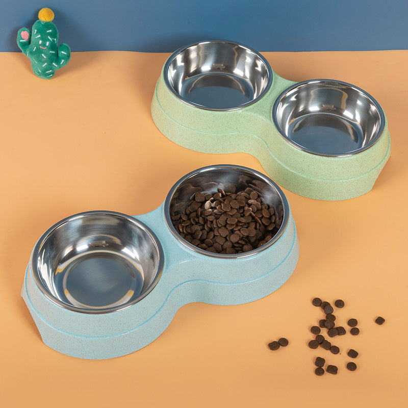 Double Pet Bowls Dog Food Water Feeder Stainless Steel Pet Drinking Dish Feeder Cat Puppy Feeding Supplies Small Dog Accessories - Claw Collections Uk 