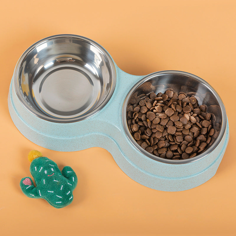 Double Pet Bowls Dog Food Water Feeder Stainless Steel Pet Drinking Dish Feeder Cat Puppy Feeding Supplies Small Dog Accessories - Claw Collections Uk 