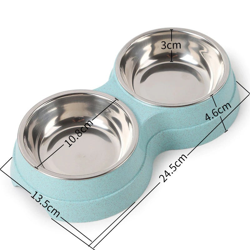 Double Pet Bowls Dog Food Water Feeder Stainless Steel Pet Drinking Dish Feeder Cat Puppy Feeding Supplies Small Dog Accessories - Claw Collections Uk 