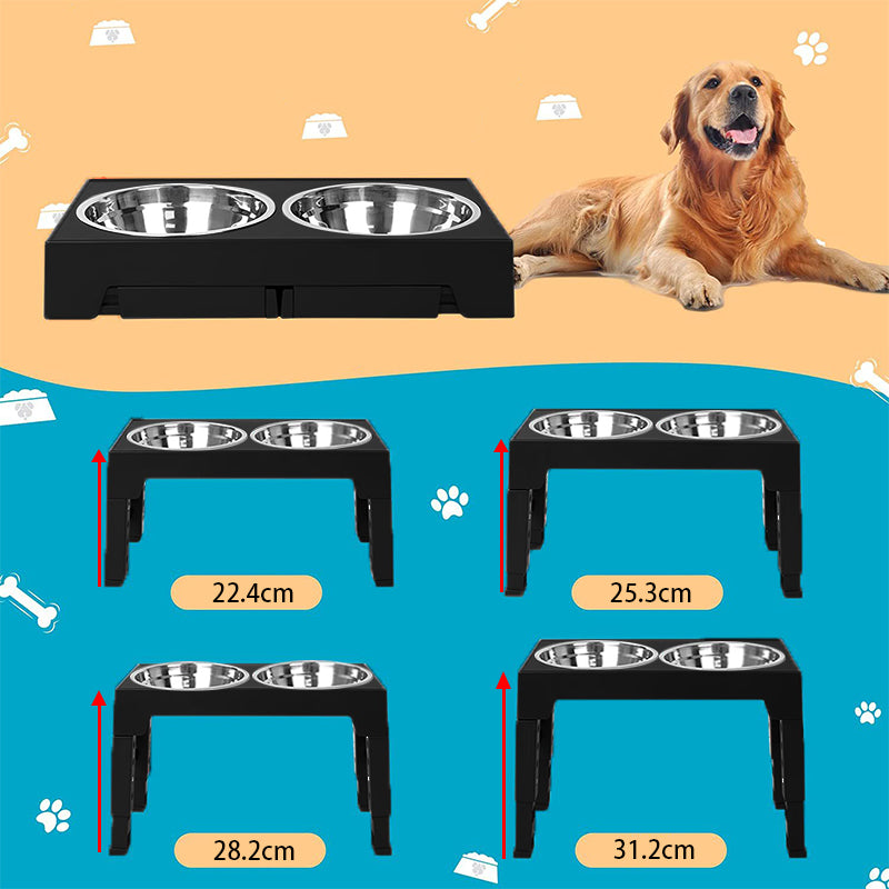 Elevated Dog Bowls 5 Height Adjustable Stand Raised dog bowl with Double Stainless Steel Bowls for Small Medium Large Dogs - Black - Claw Collections Uk 