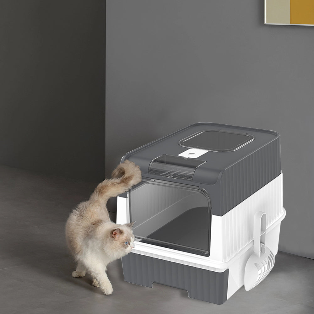 Large Cat Litter Box Anti-Splashing Cat Potty Tray Self Cleaning Pan Drawer - Grey - Claw Collections Uk 