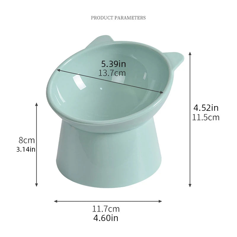 Pet food bowl with antichoking and antidumping design for dogs and cats, featuring a high bottom neck protector for safe and comfortable feeding.