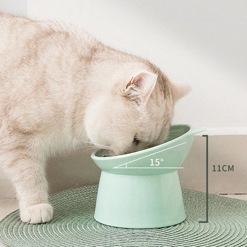 Pet food bowl with antichoking and antidumping design for dogs and cats, featuring a high bottom neck protector for safe and comfortable feeding.