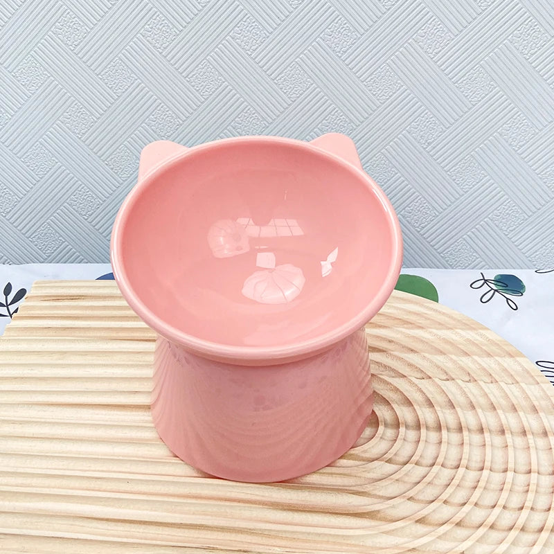 Pet food bowl with antichoking and antidumping design for dogs and cats, featuring a high bottom neck protector for safe and comfortable feeding.