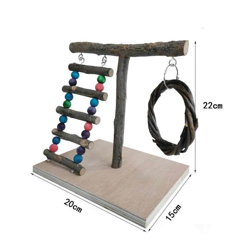 Solid wood parrot station frame, bird training shelf for perching and play, available in multiple sizes, durable and perfect for parrots' enrichment.