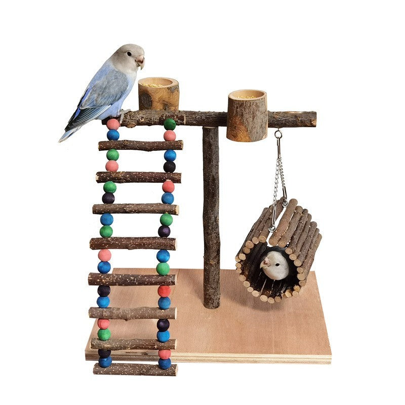 Solid wood parrot station frame, bird training shelf for perching and play, available in multiple sizes, durable and perfect for parrots' enrichment.